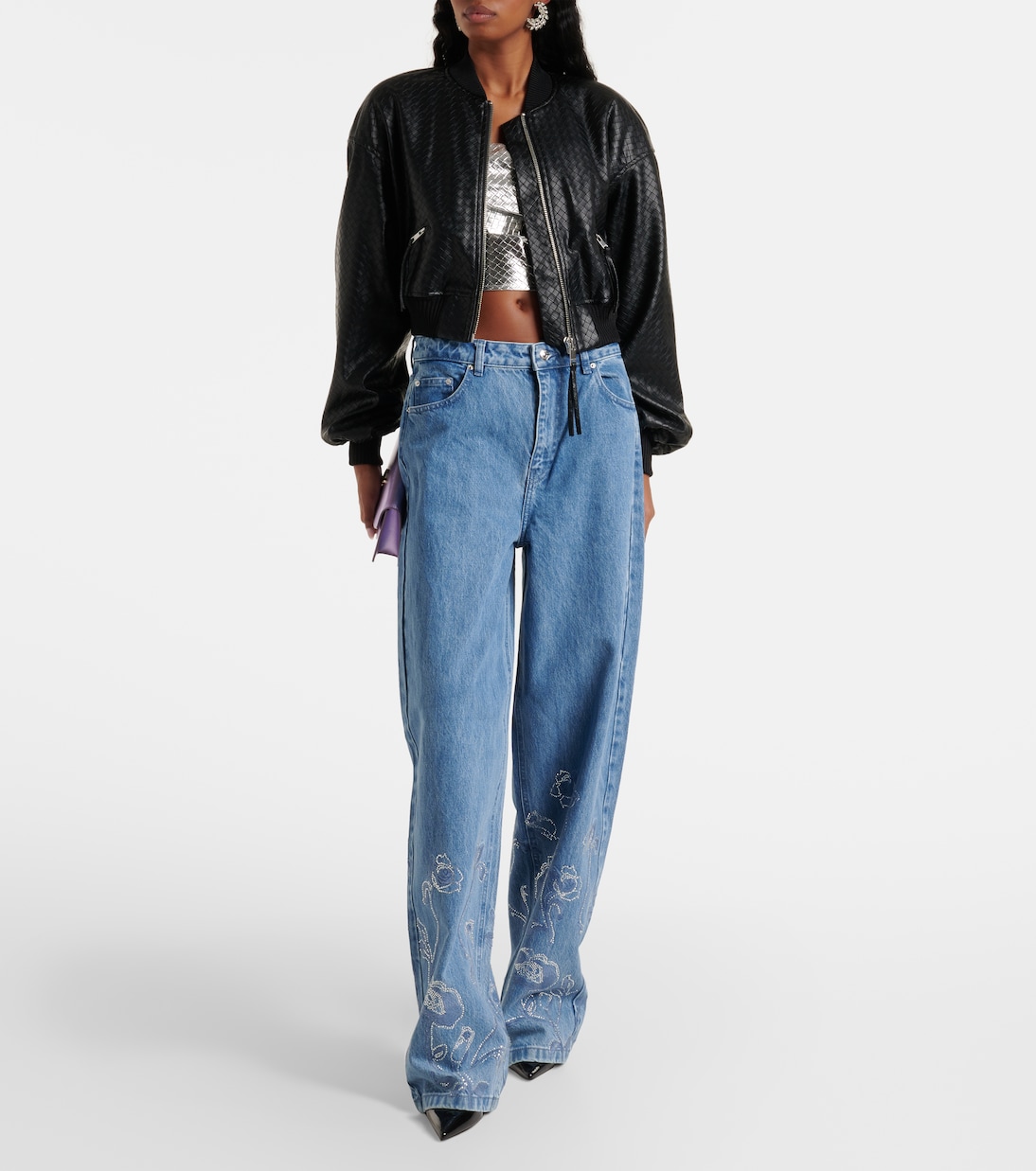 Cropped-Bomberjacke aus Lederimitat | Rotate