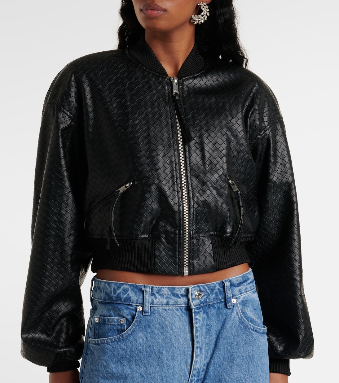 Cropped-Bomberjacke aus Lederimitat | Rotate