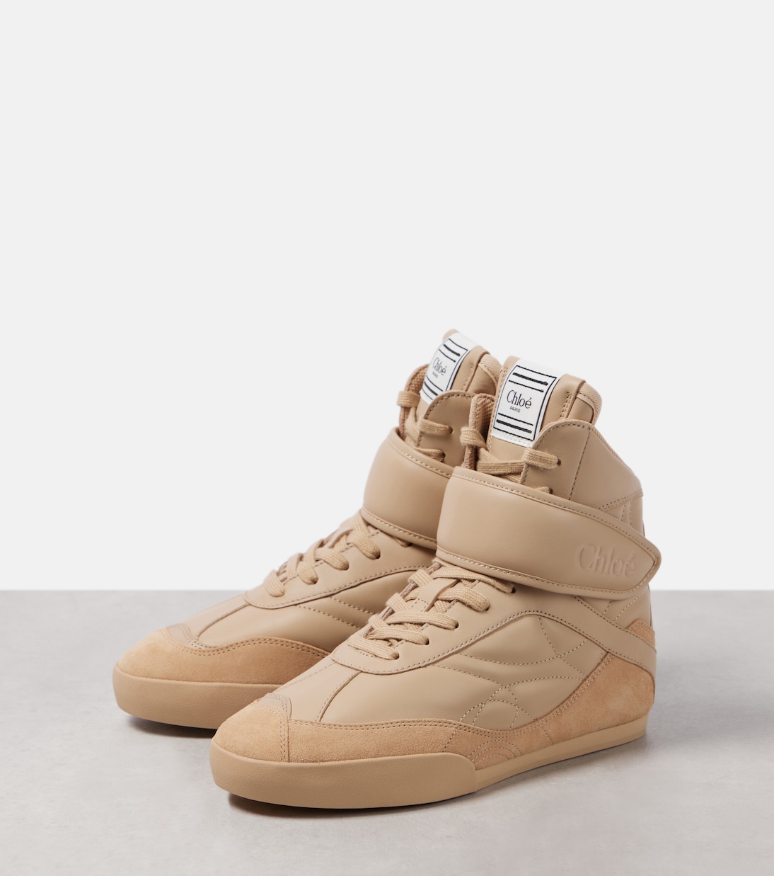 Kick suede-trimmed leather high-top sneakers | Chloé