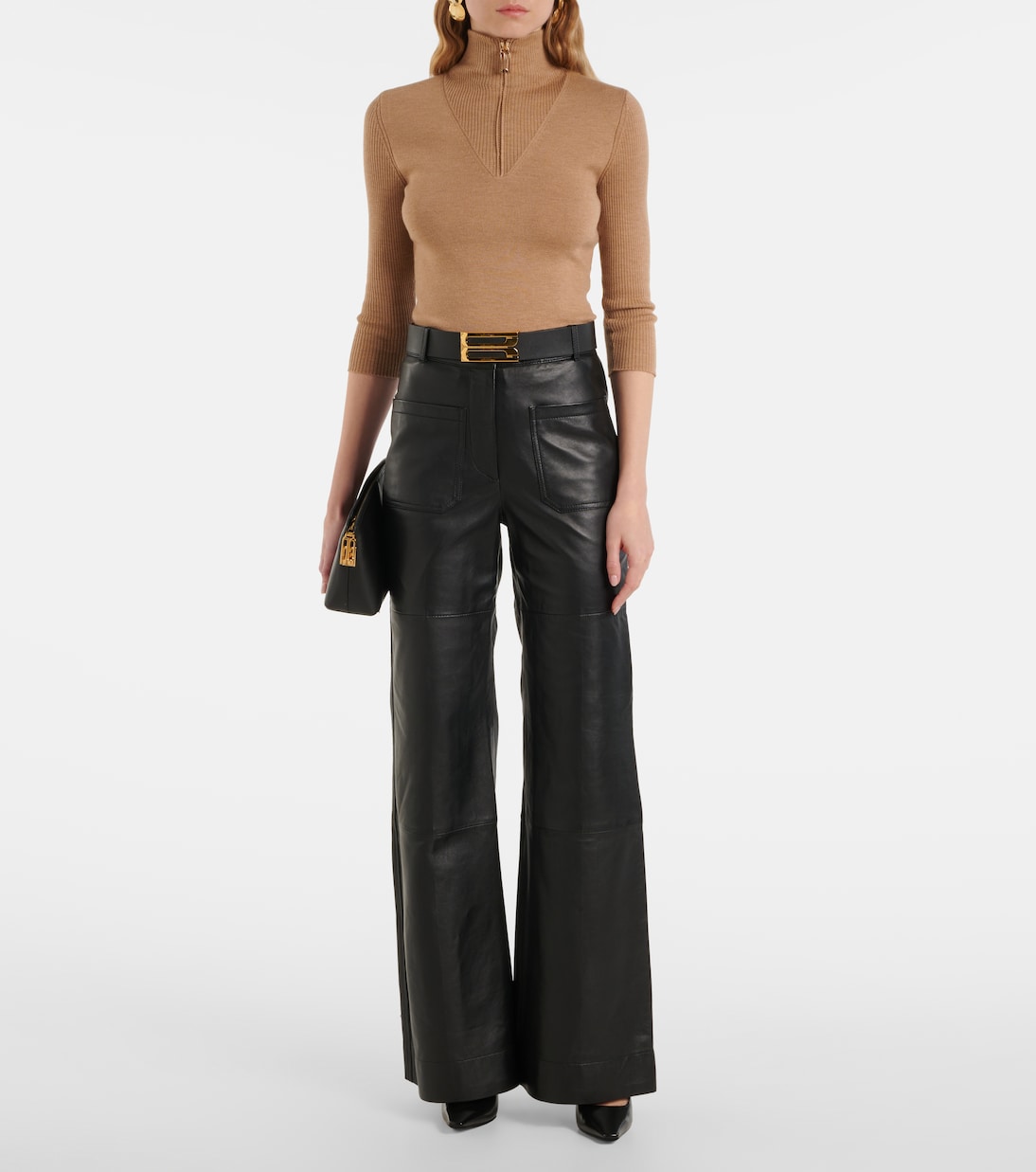 High-Rise Bootcut-Hose Alina aus Leder | Victoria Beckham