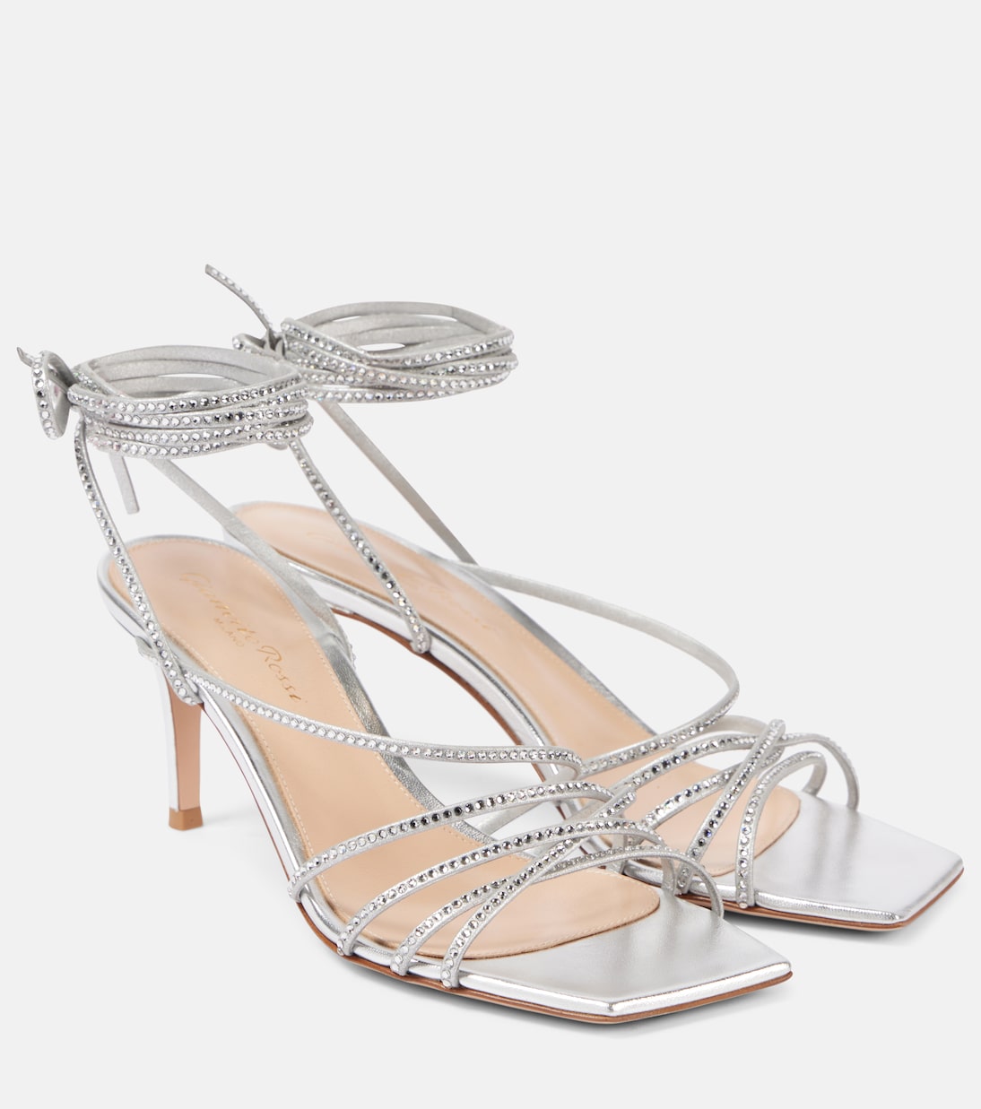 Sandalen 70 aus Metallic-Leder mit Kristallen | Gianvito Rossi