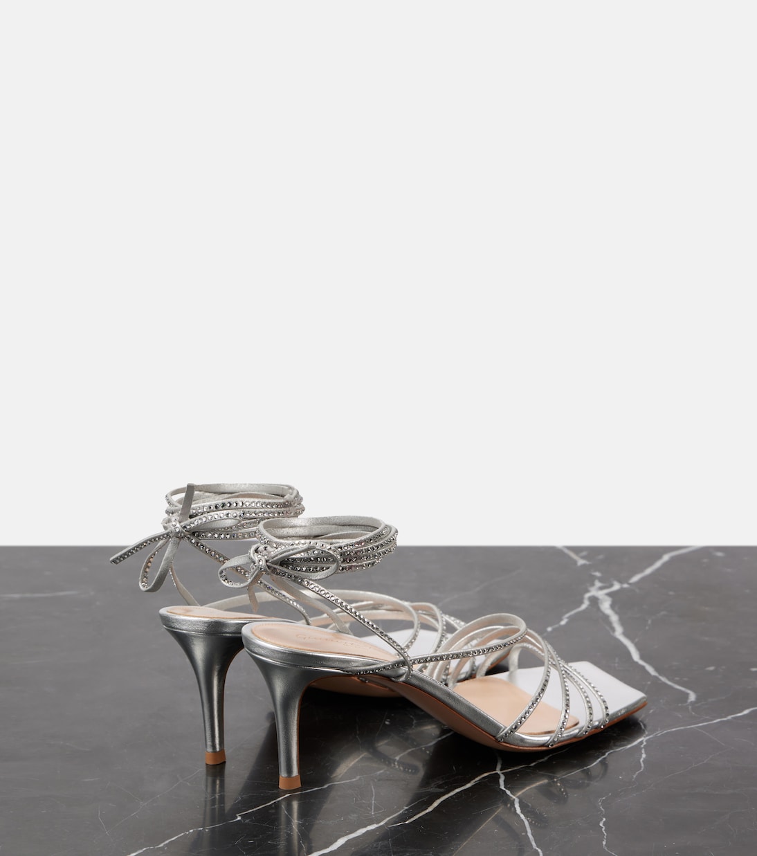 Sandalen 70 aus Metallic-Leder mit Kristallen | Gianvito Rossi