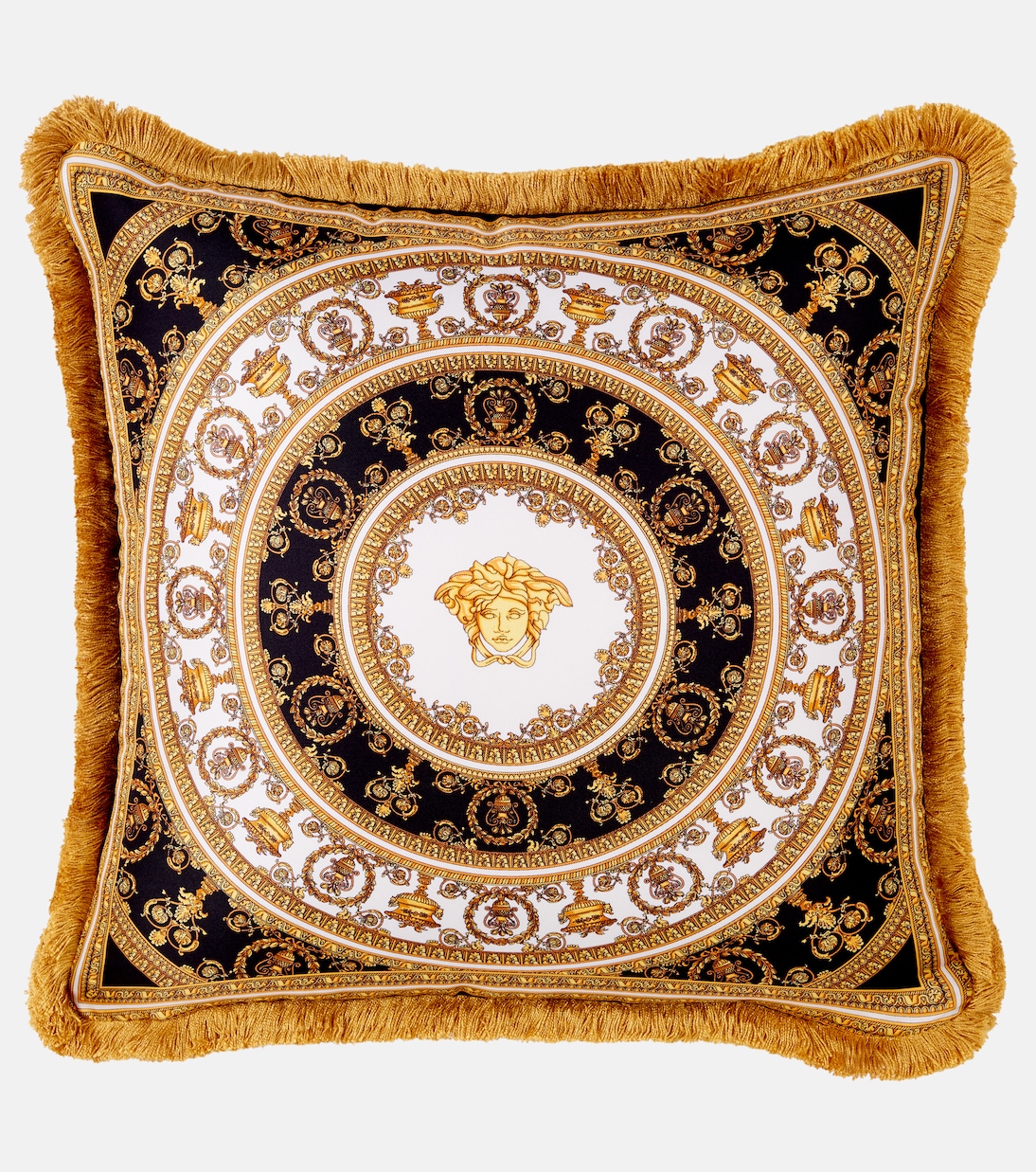 Fringed silk and cotton cushion | Versace Home