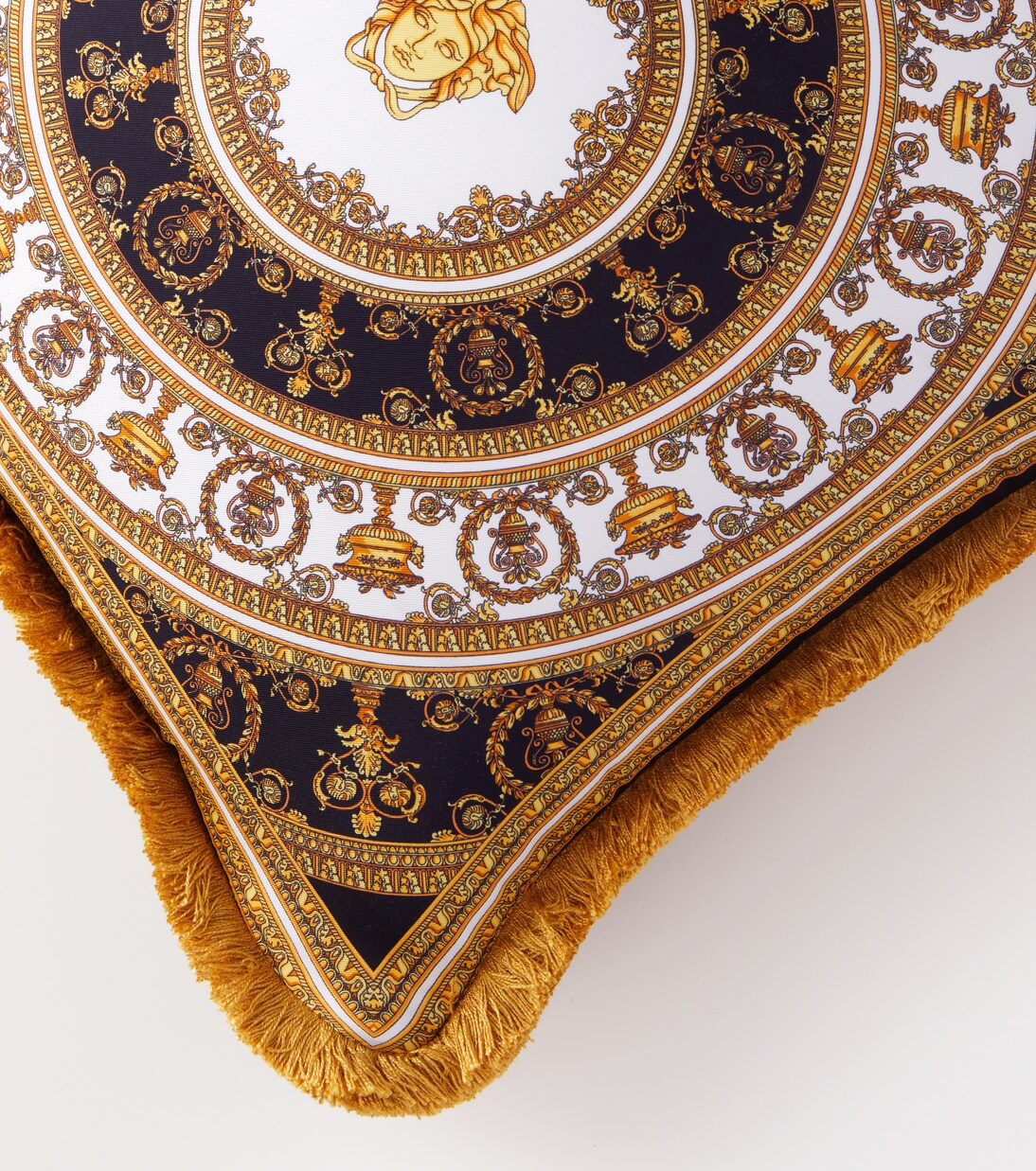Fringed silk and cotton cushion | Versace Home