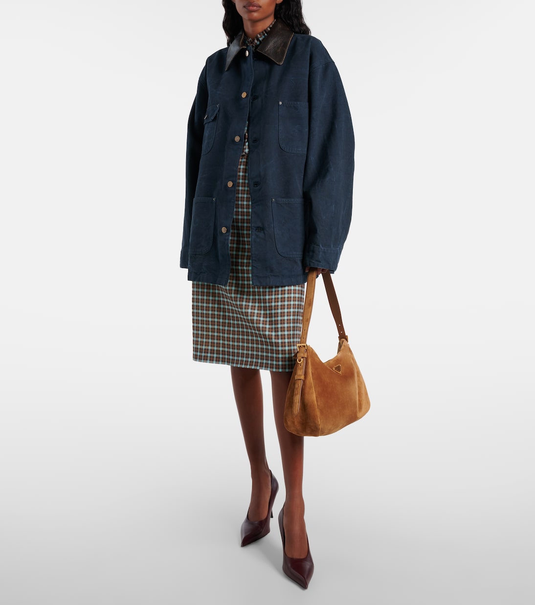 Oversize-Jacke aus Baumwolle mit Leder | Prada