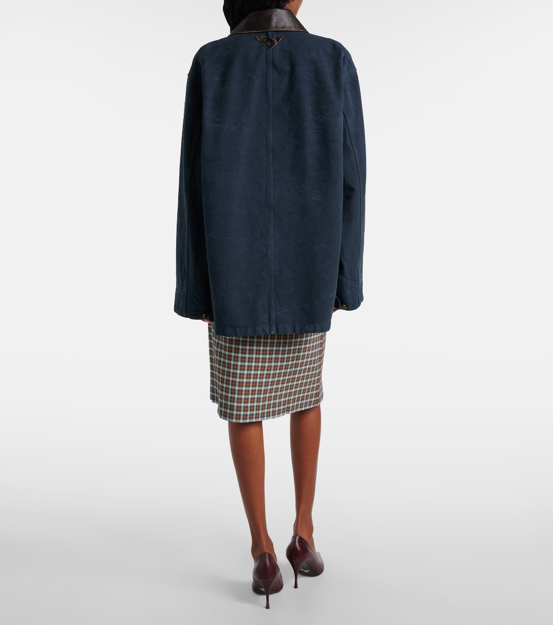 Oversize-Jacke aus Baumwolle mit Leder | Prada