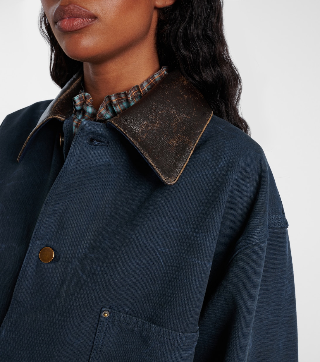 Oversize-Jacke aus Baumwolle mit Leder | Prada