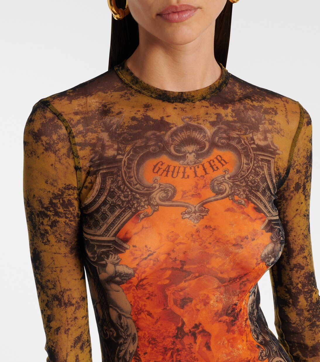 Bedrucktes Maxikleid Médallion aus Mesh | Jean Paul Gaultier