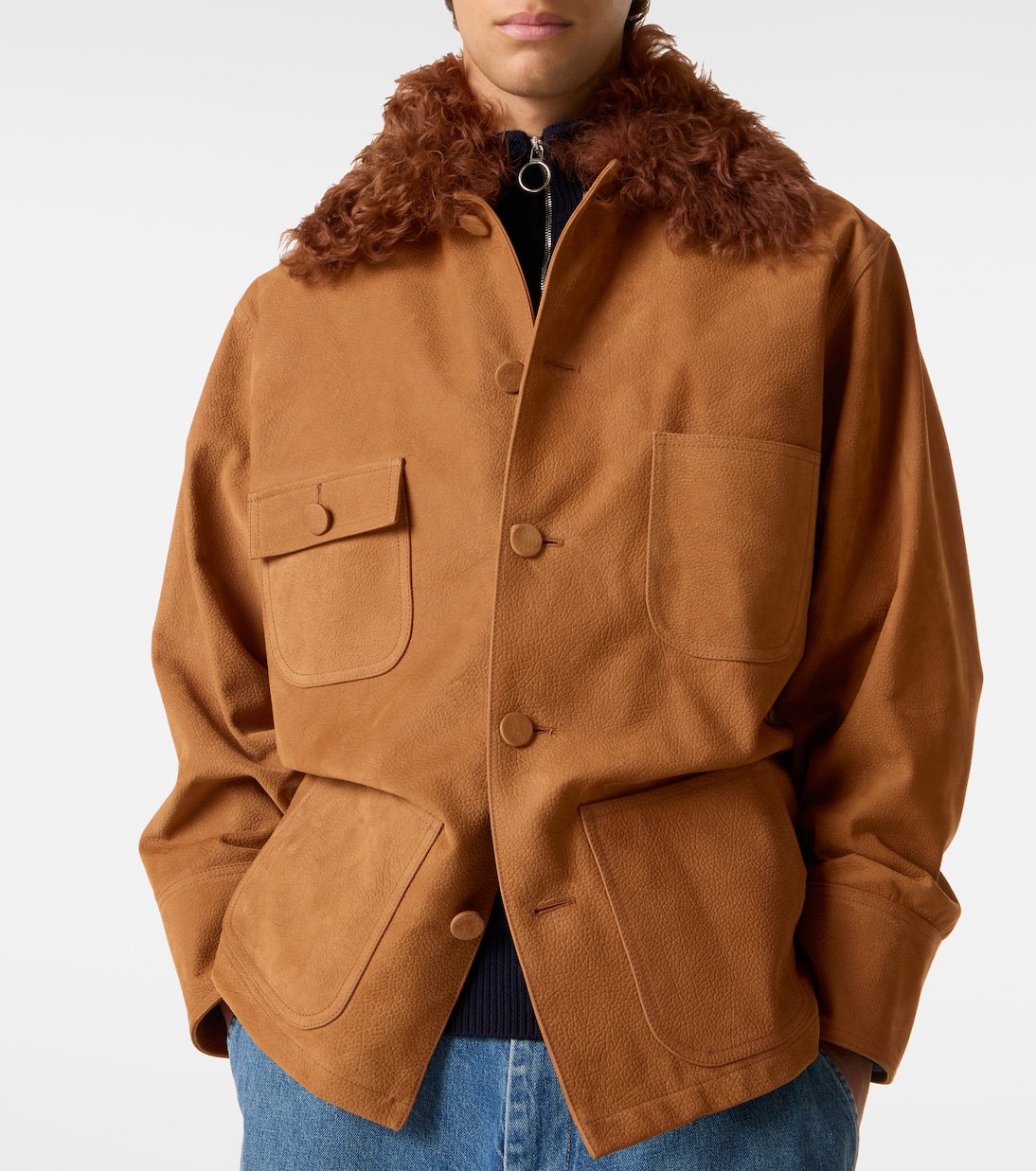 Shearling-trimmed suede field jacket | Plan C