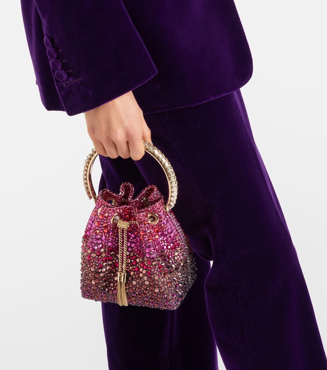 Bon Bon embellished satin bucket bag | Jimmy Choo