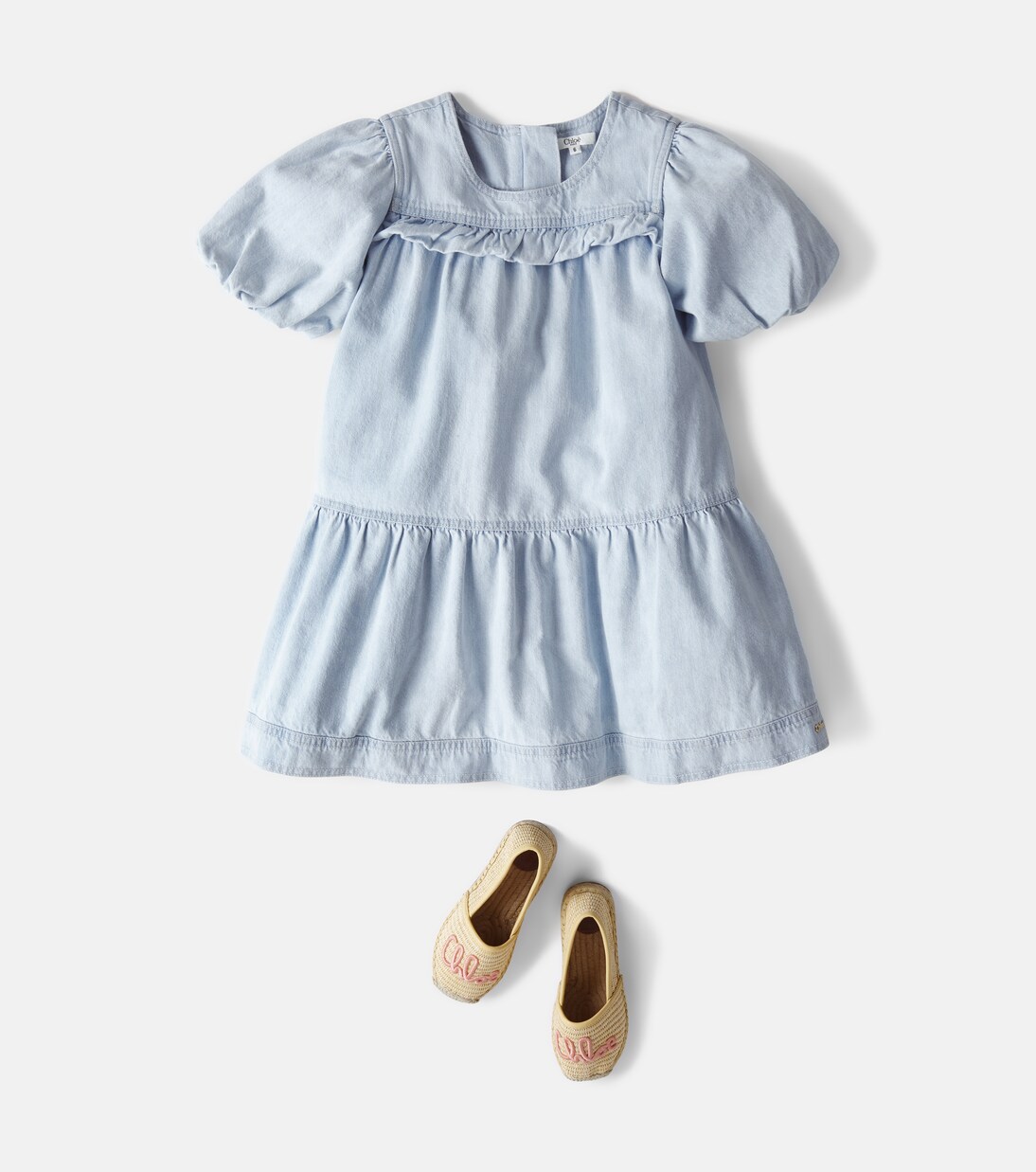 Ruffled denim dress | Chloé Kids