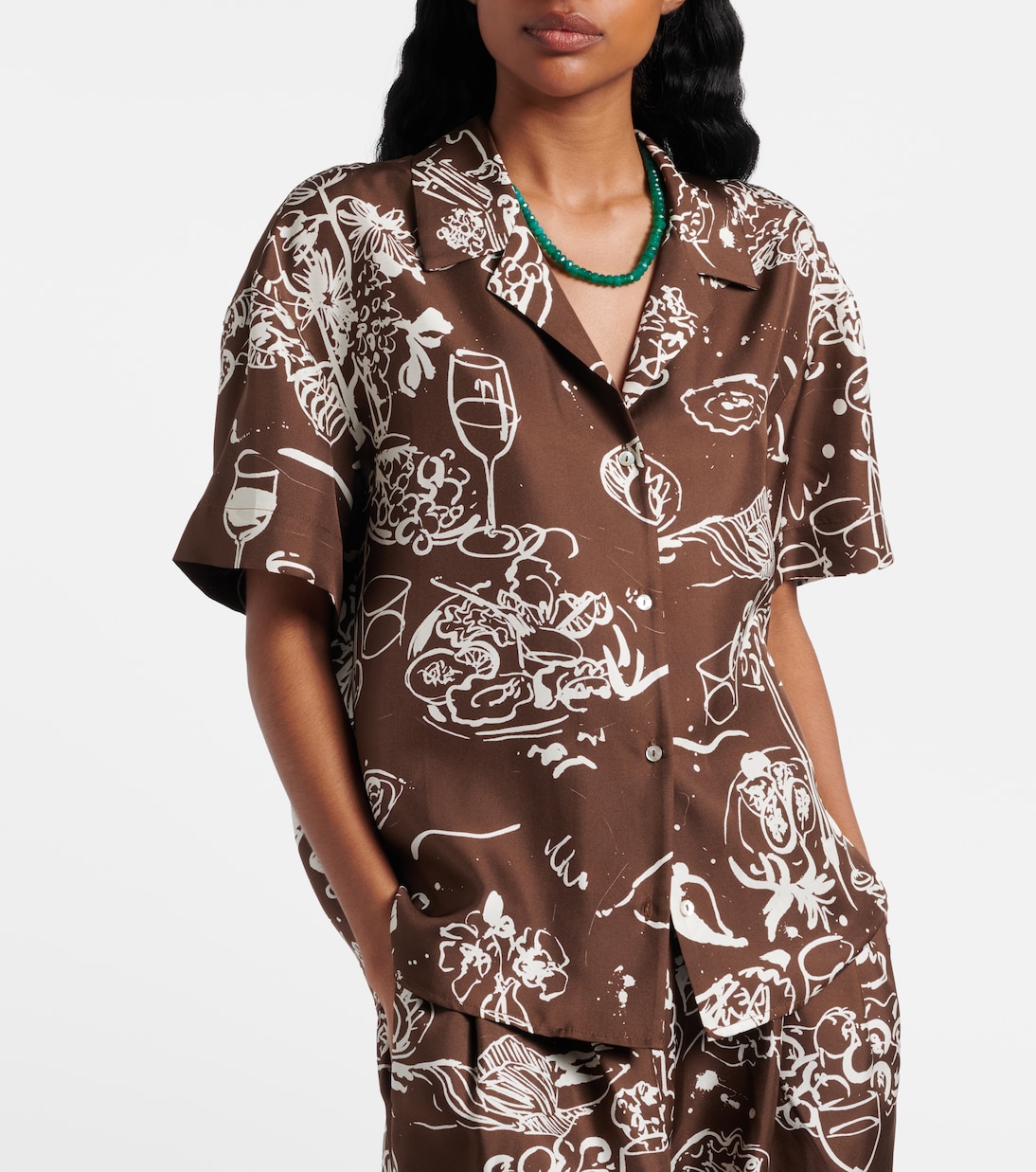 Prague printed silk twill bowling shirt | Asceno