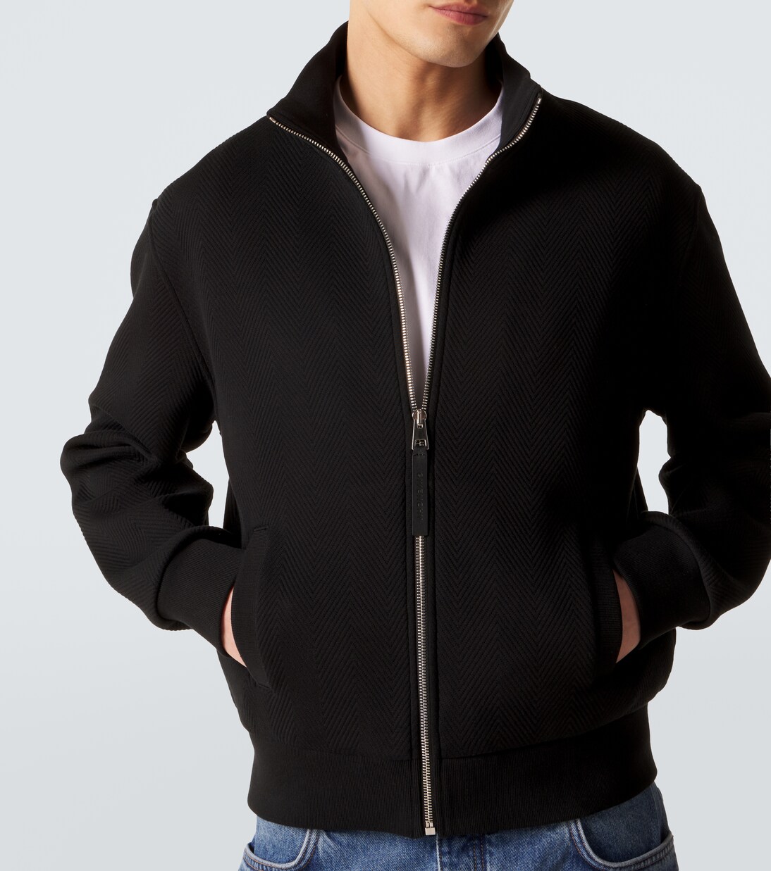 Herringbone cotton-blend zip-up sweater | Givenchy
