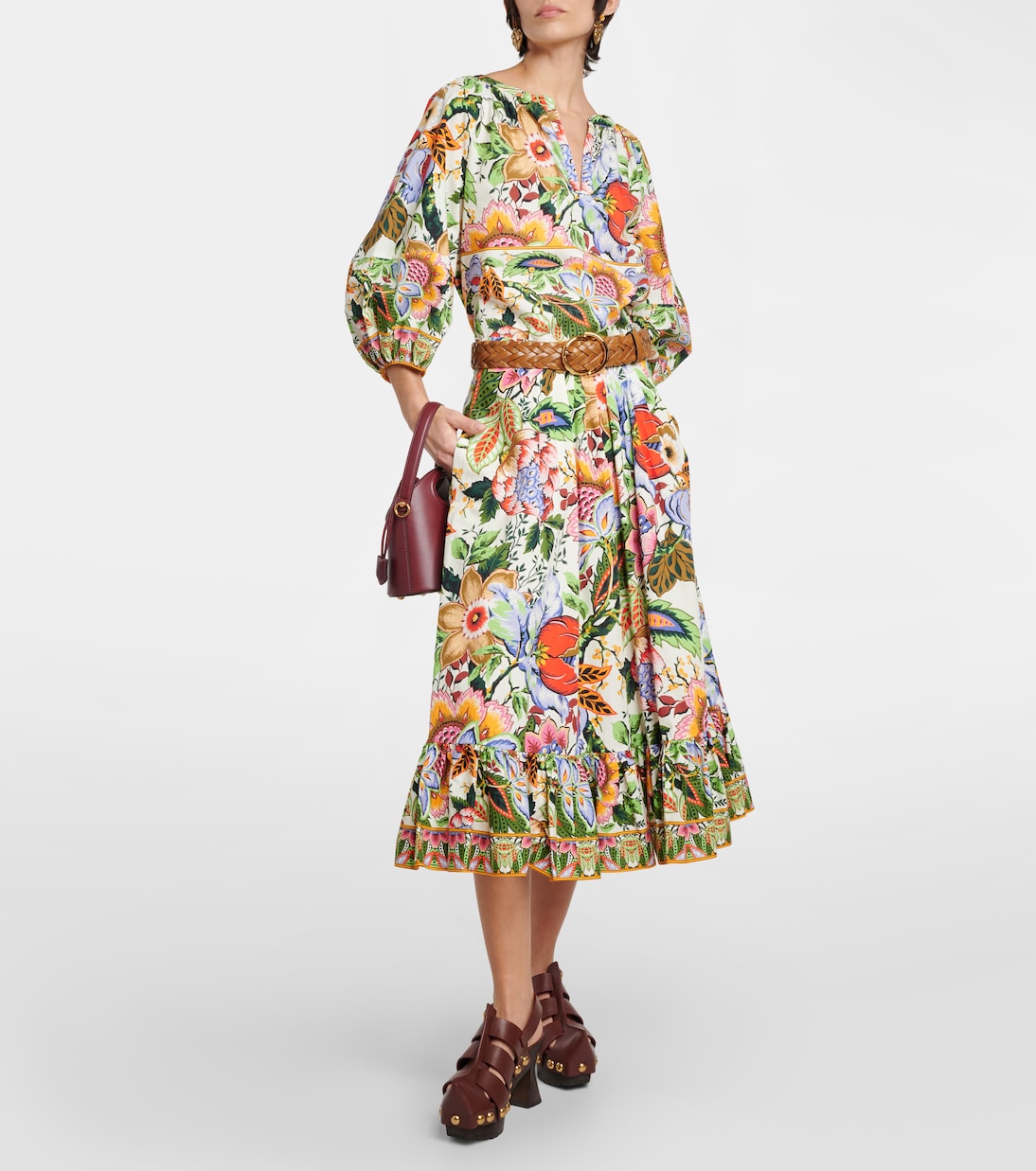 High-rise floral cotton midi skirt | Etro