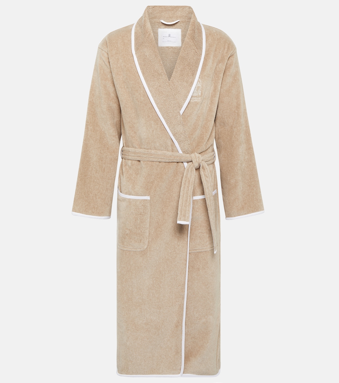 Linen-trimmed cotton terry bathrobe | Brunello Cucinelli