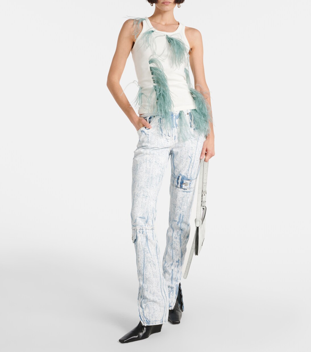 Feather-trimmed cotton-blend tank top | Acne Studios