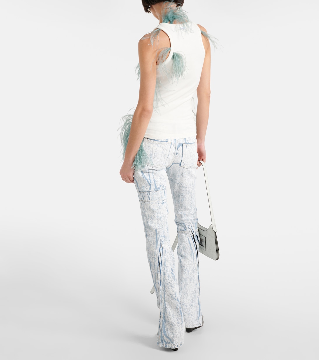 Feather-trimmed cotton-blend tank top | Acne Studios