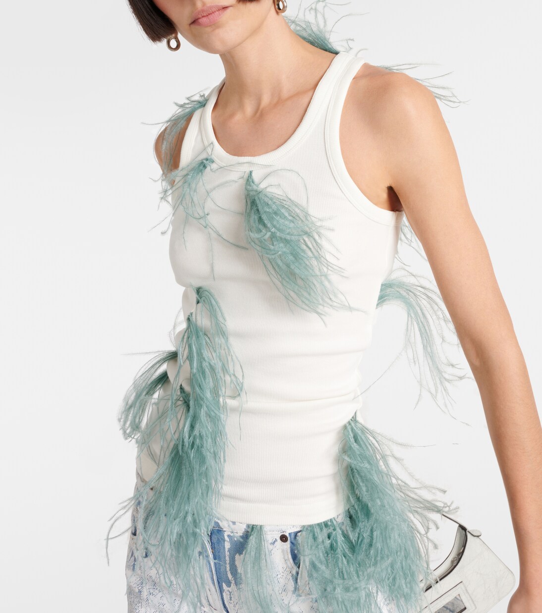 Feather-trimmed cotton-blend tank top | Acne Studios