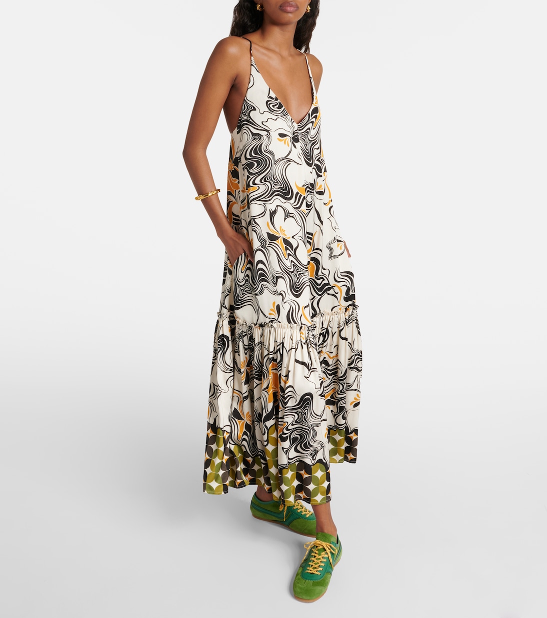 Robe longue imprimée en satin | Dries Van Noten