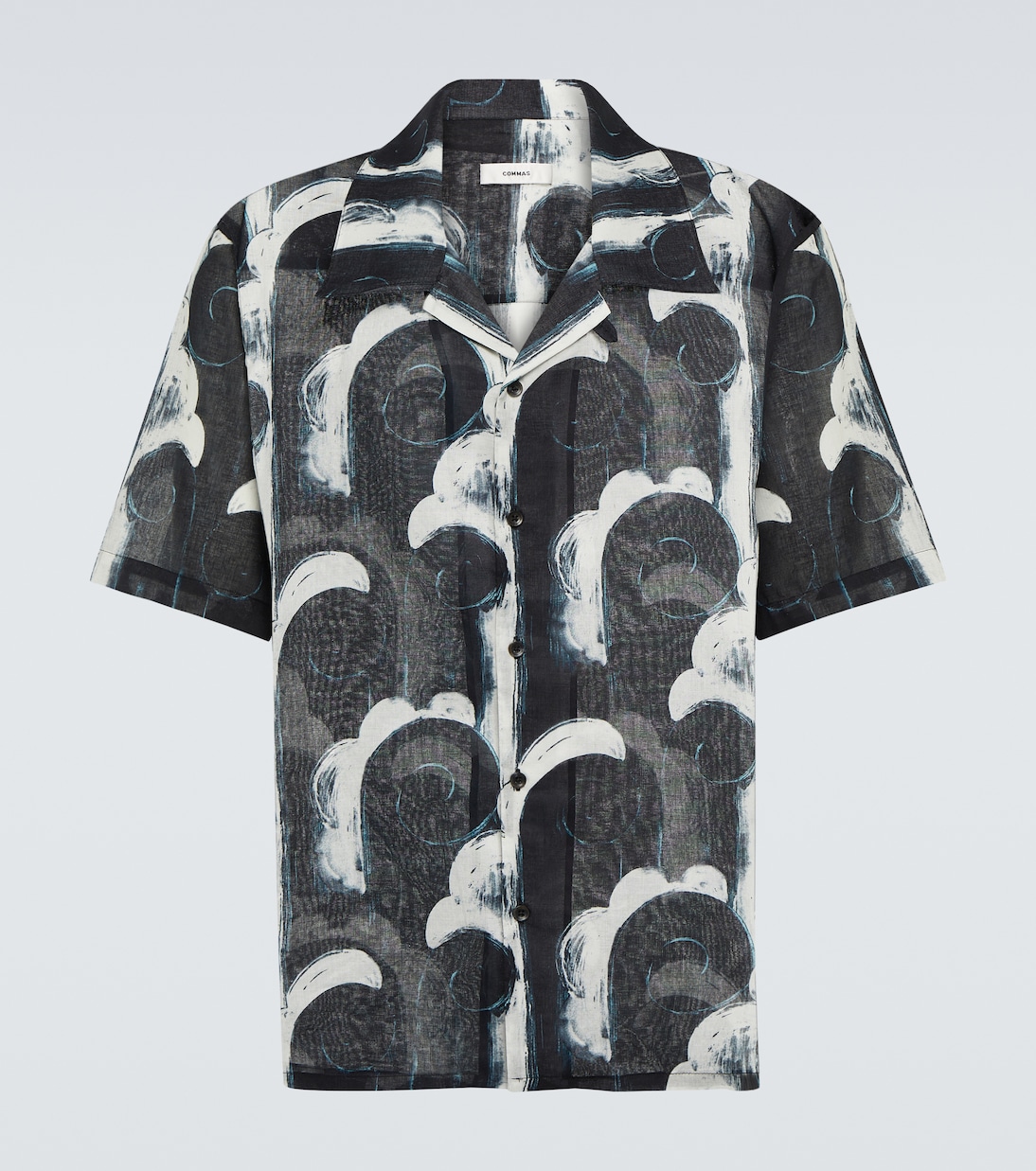 Printed cotton voile bowling shirt | Commas