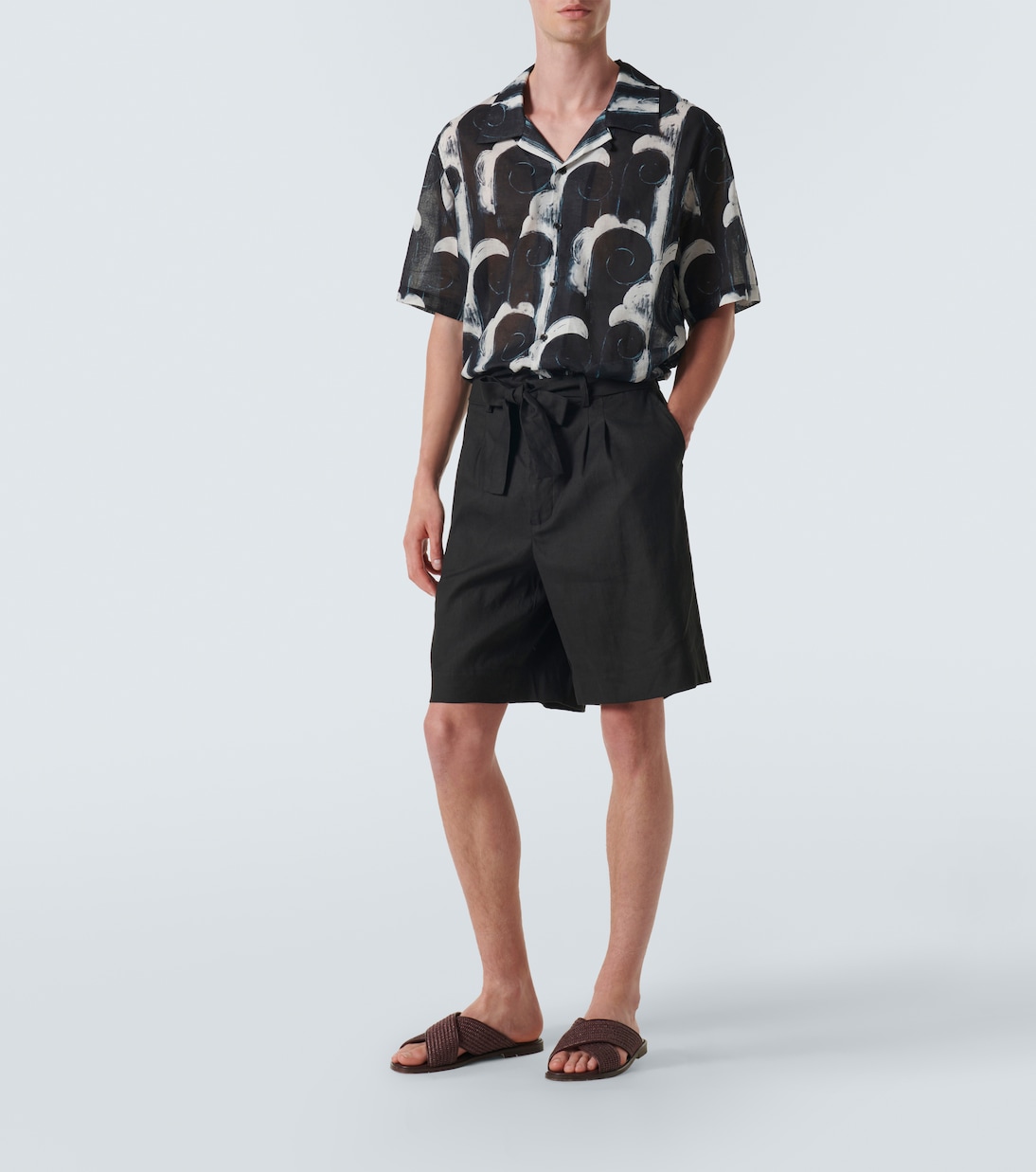 Printed cotton voile bowling shirt | Commas