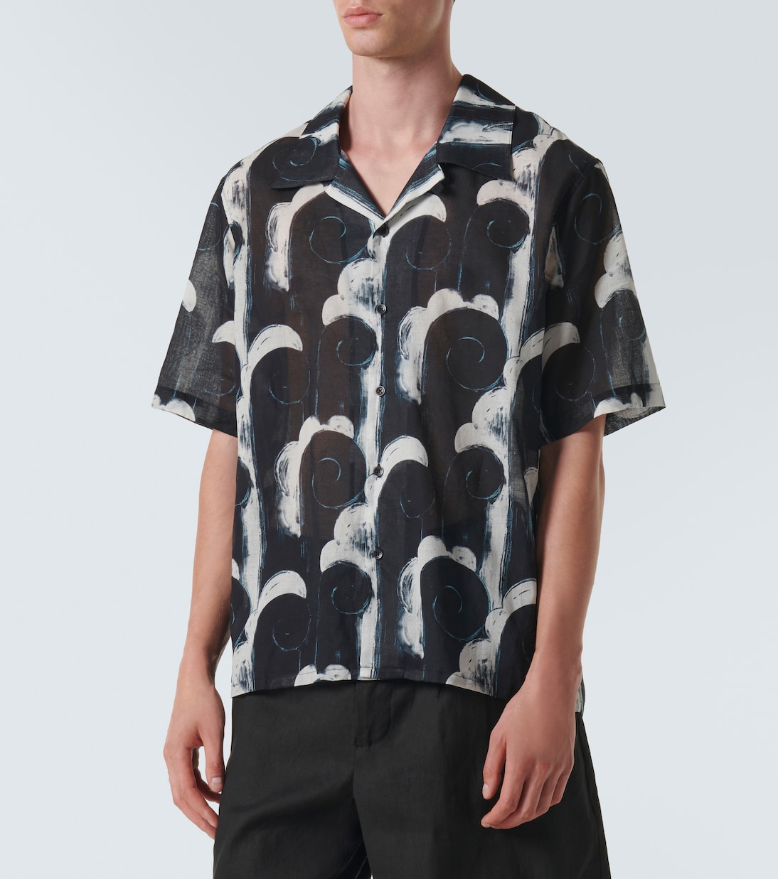 Printed cotton voile bowling shirt | Commas