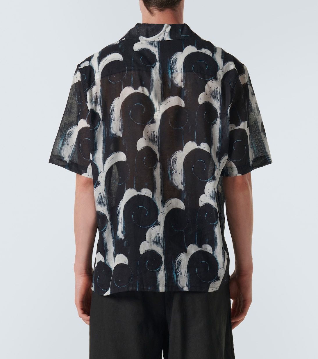 Printed cotton voile bowling shirt | Commas