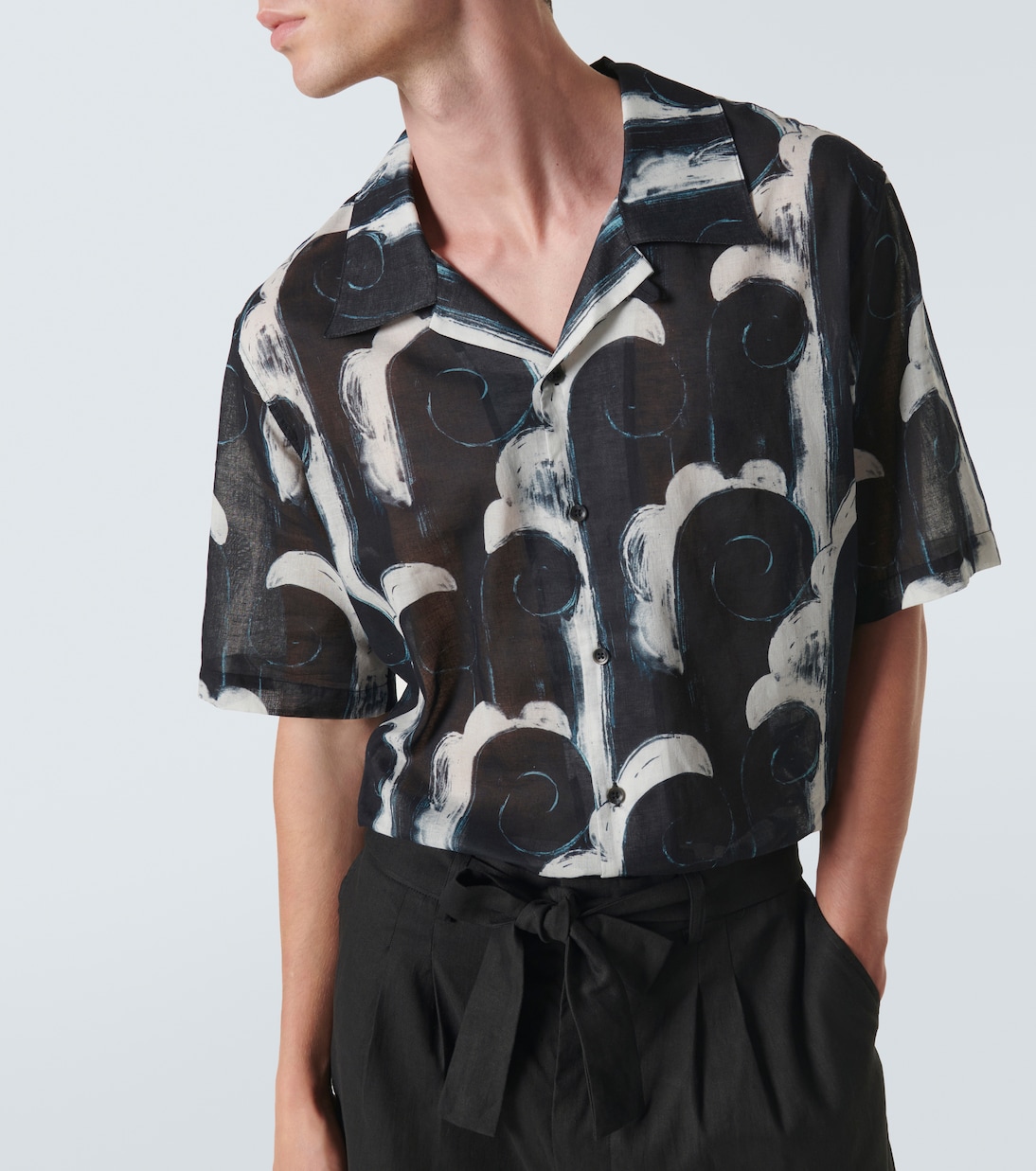 Printed cotton voile bowling shirt | Commas