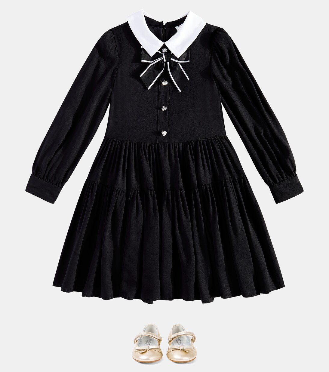 Twill bow-detail embellished dress | Monnalisa