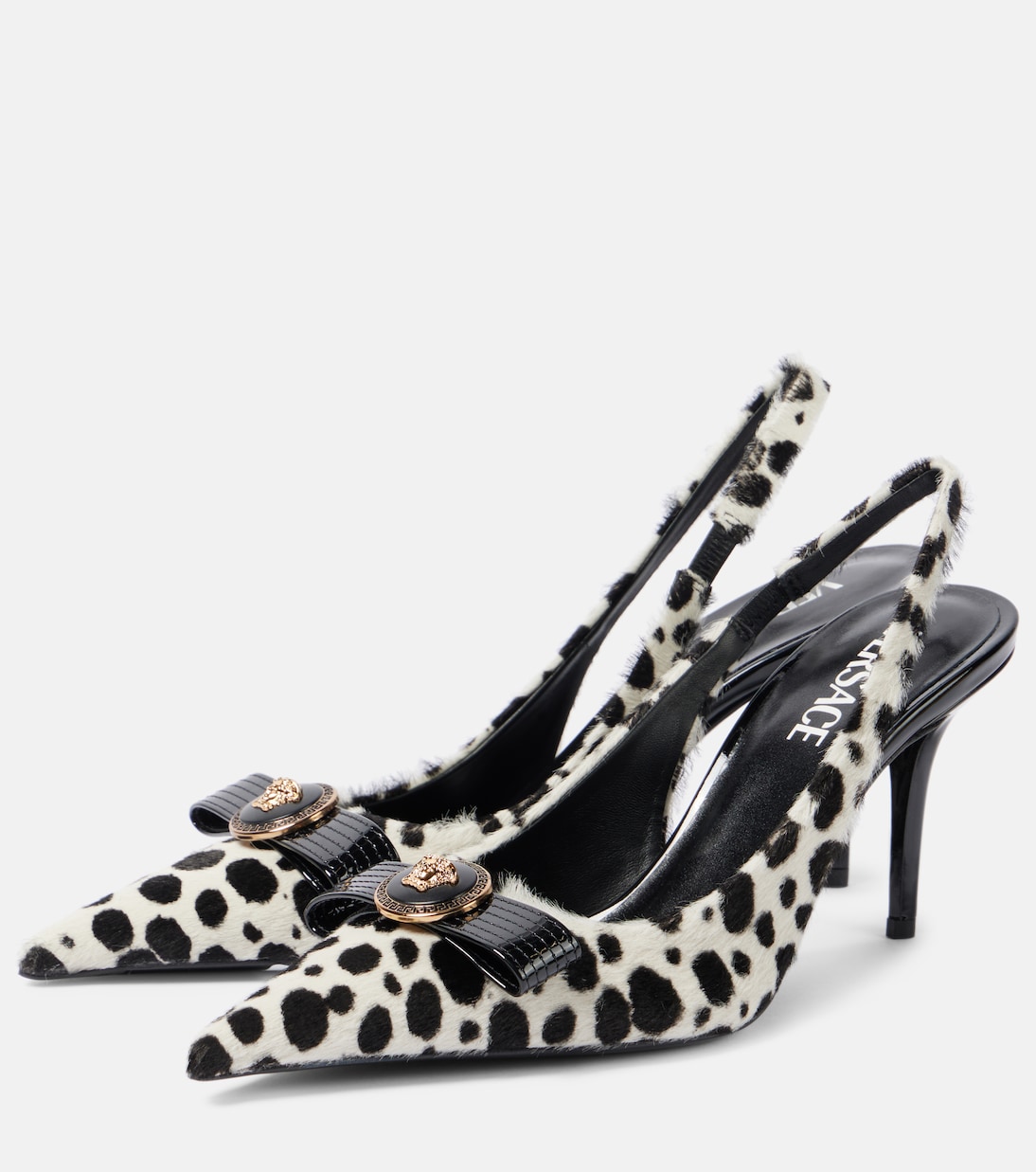 Gianni Ribbon 85 calf hair slingback pumps | Versace