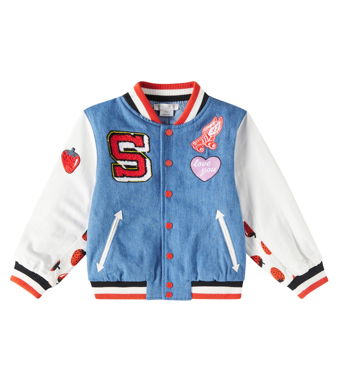 Logo patch-appliqué denim varsity jacket | Stella McCartney Kids