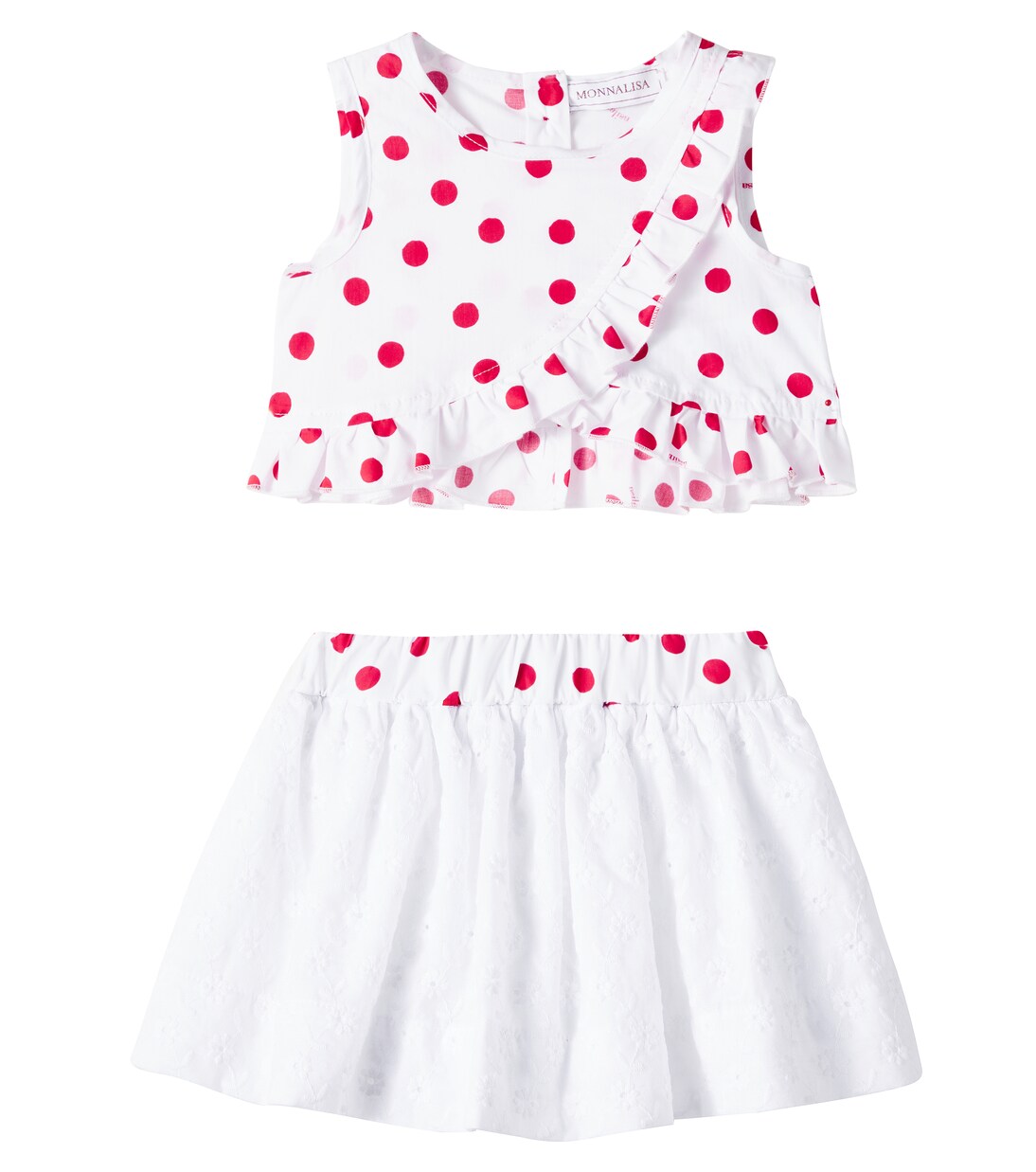 Polka-dot cotton top and skirt set | Monnalisa