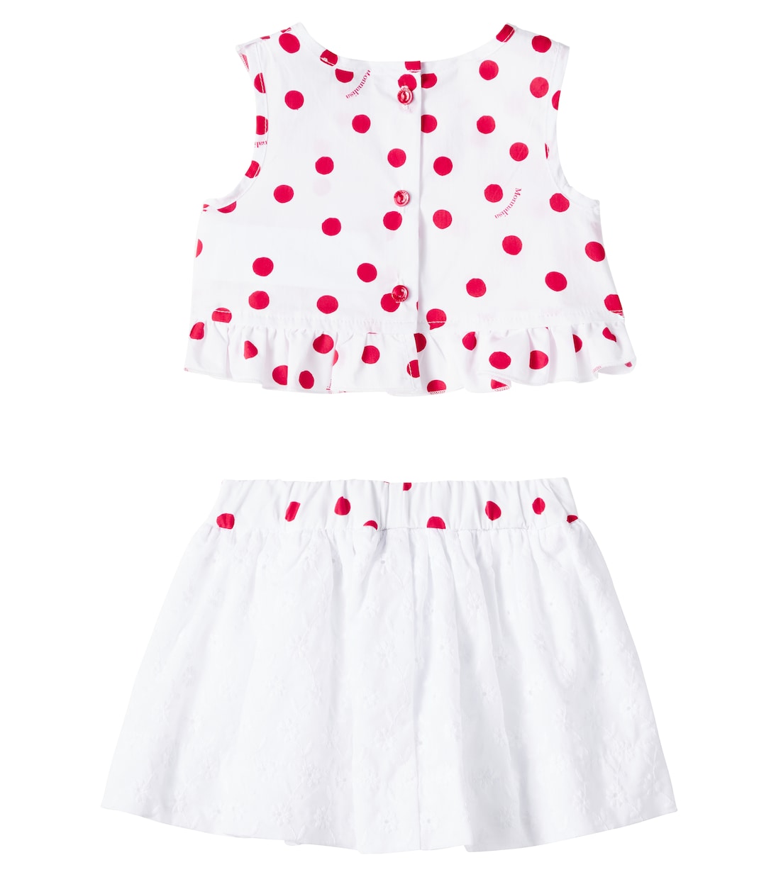 Polka-dot cotton top and skirt set | Monnalisa