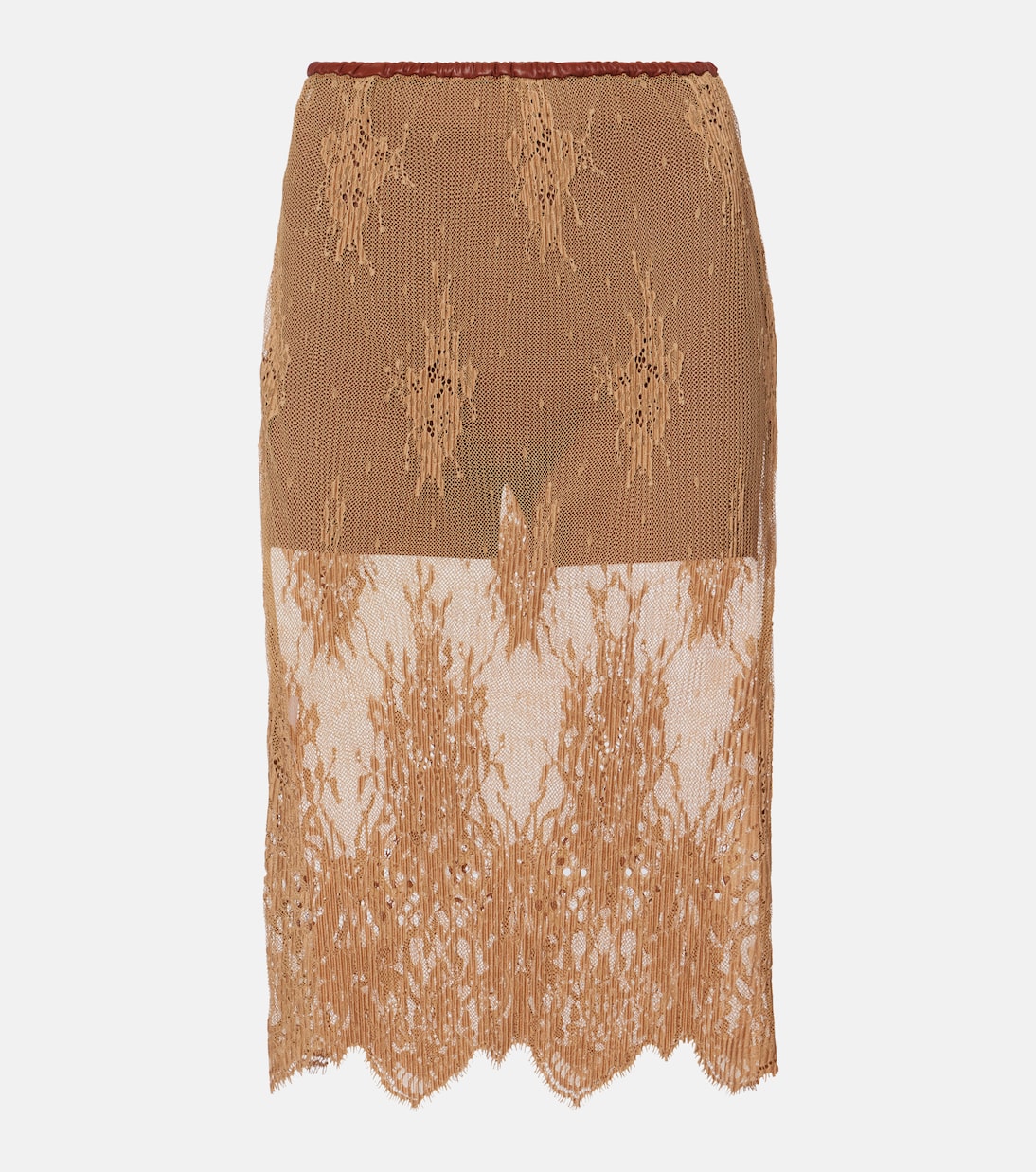 Layered leather-trimmed lace midi skirt | Jacques Wei