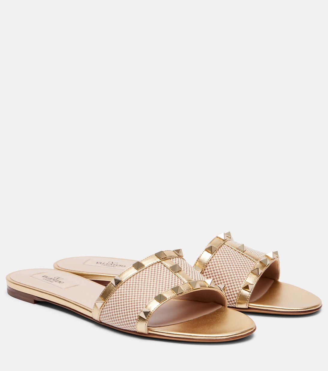 Rockstud leather-trimmed slides | Valentino Garavani