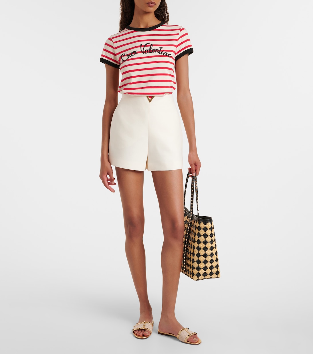 Rockstud leather-trimmed slides | Valentino Garavani