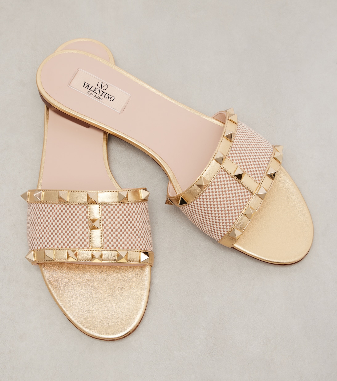 Rockstud leather-trimmed slides | Valentino Garavani