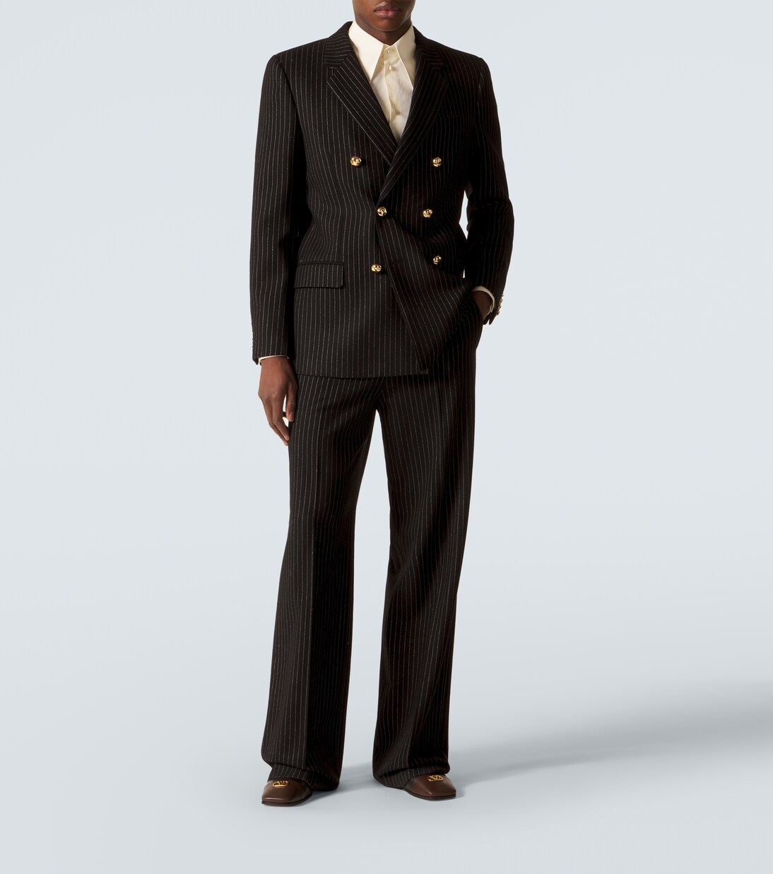 Pinstripe wool and silk straight pants | Valentino