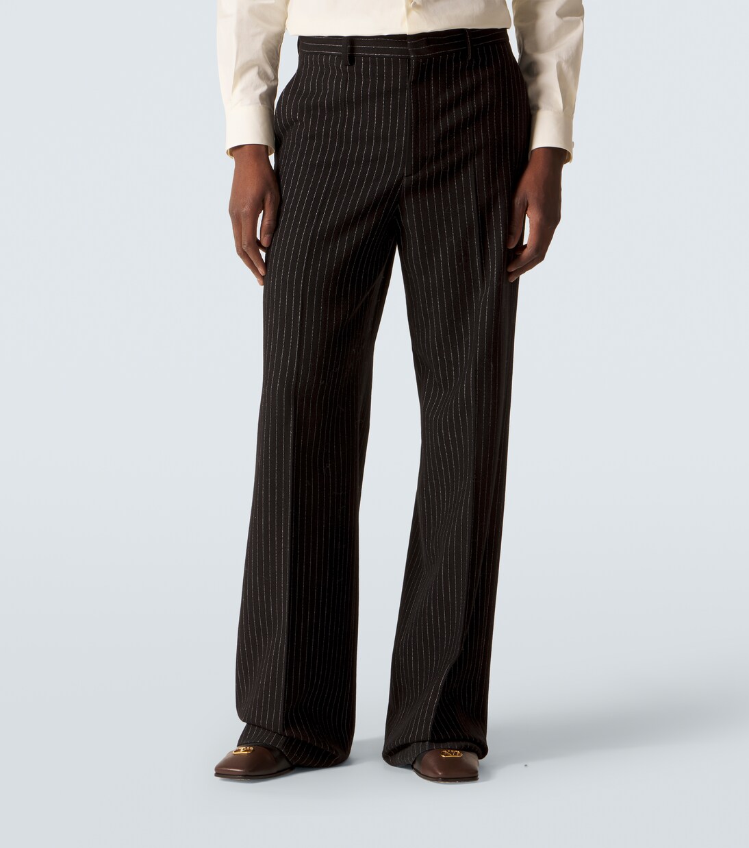 Pinstripe wool and silk straight pants | Valentino