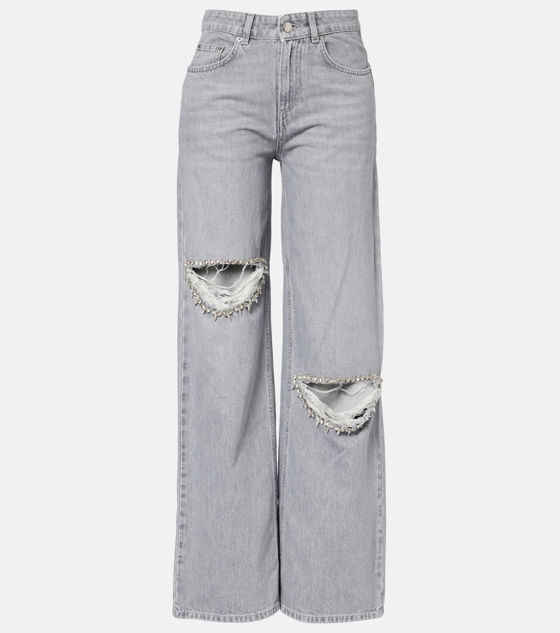 做旧缀饰阔腿牛仔裤 | Area