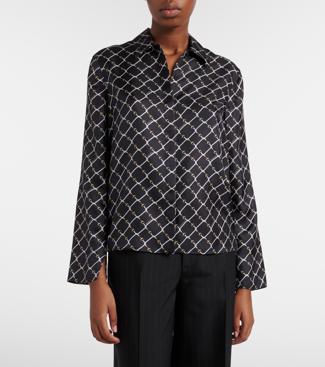 Camisa de sarga de seda con Horsebit | Gucci