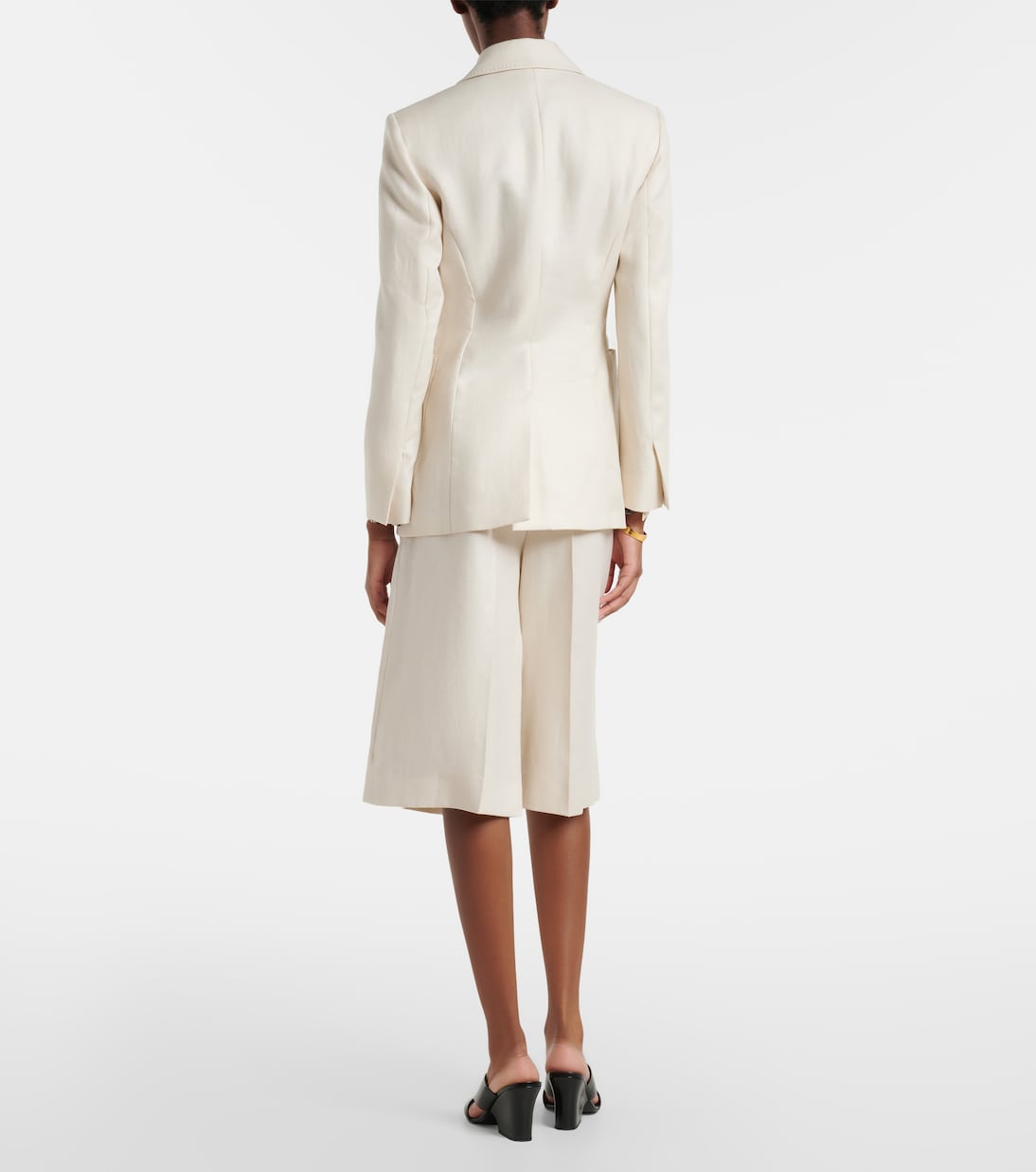 Kaki linen wide-leg Bermuda shorts | Max Mara