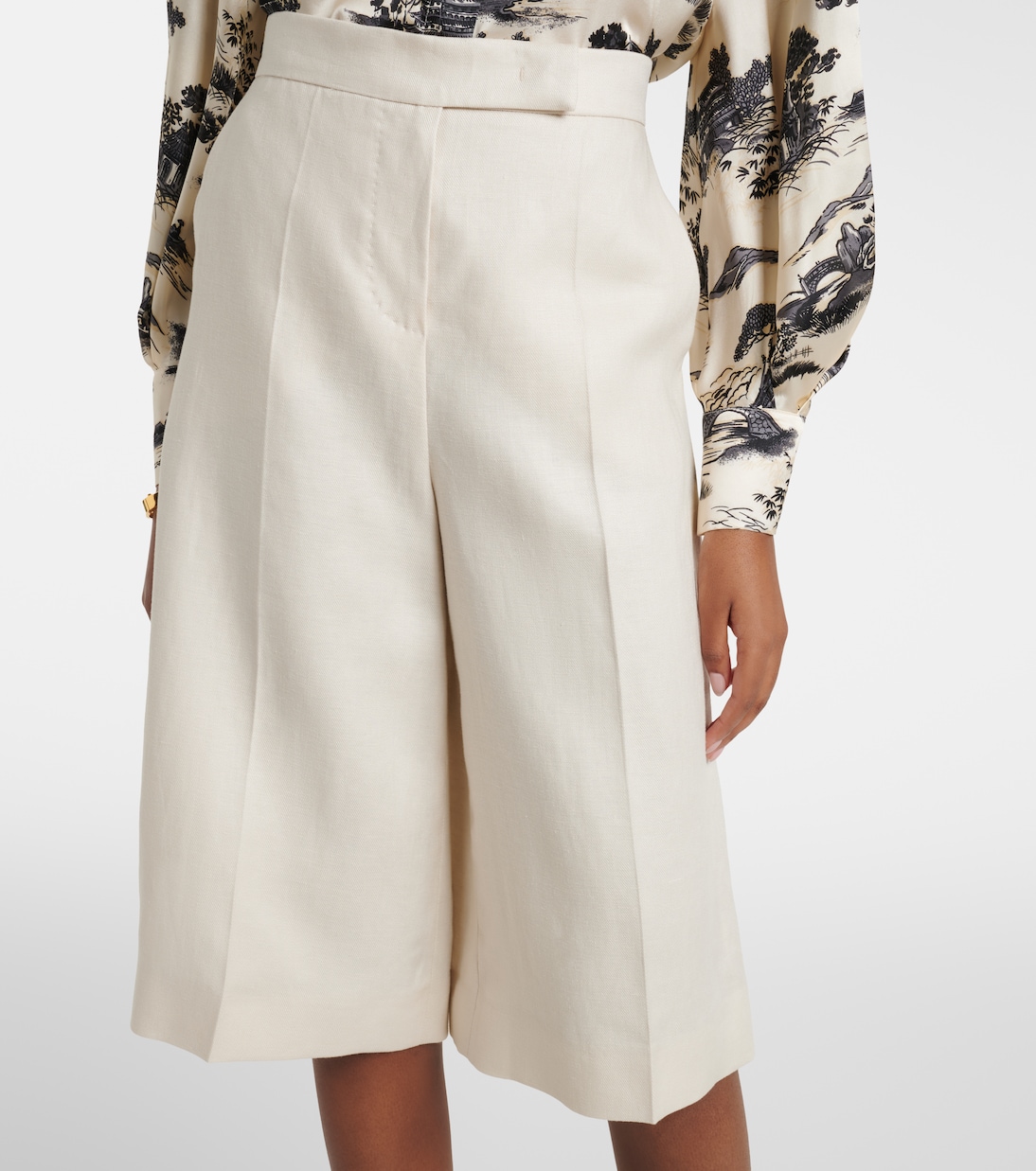 Kaki linen wide-leg Bermuda shorts | Max Mara