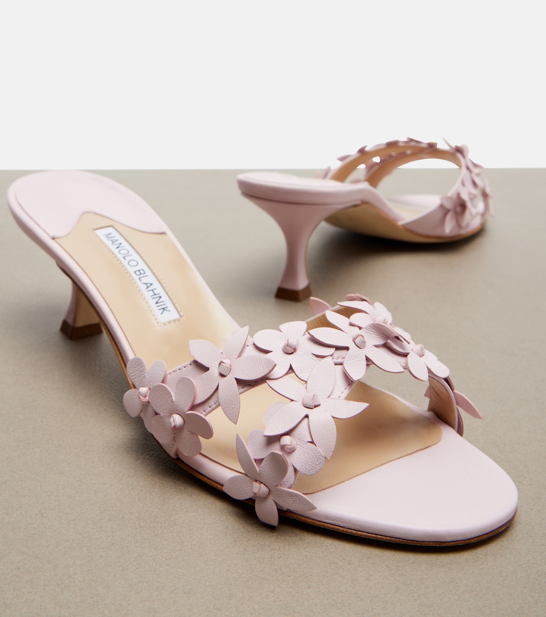 Anista floral-appliqué leather mules | Manolo Blahnik