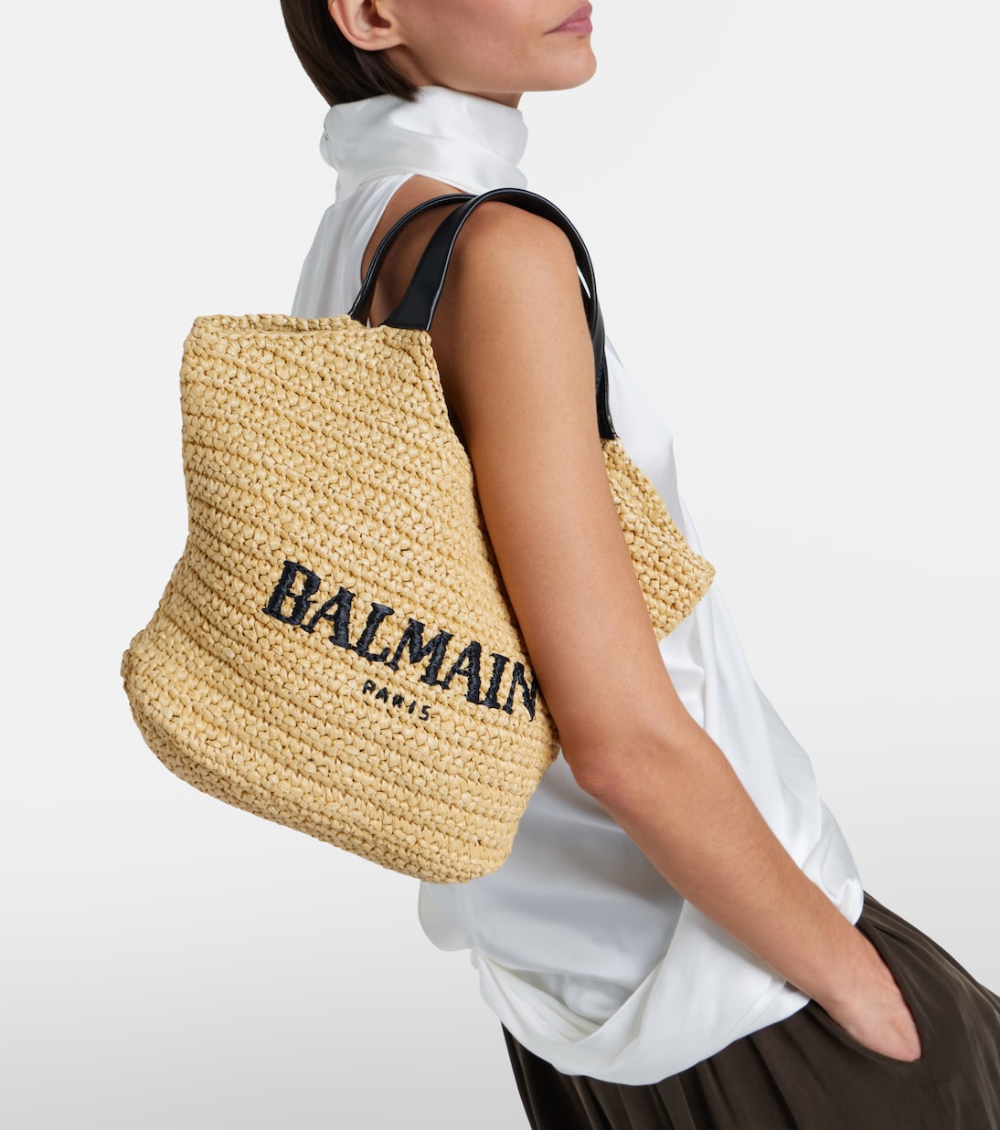 Tasche mit Henkel in Raffiabast-Optik | Balmain