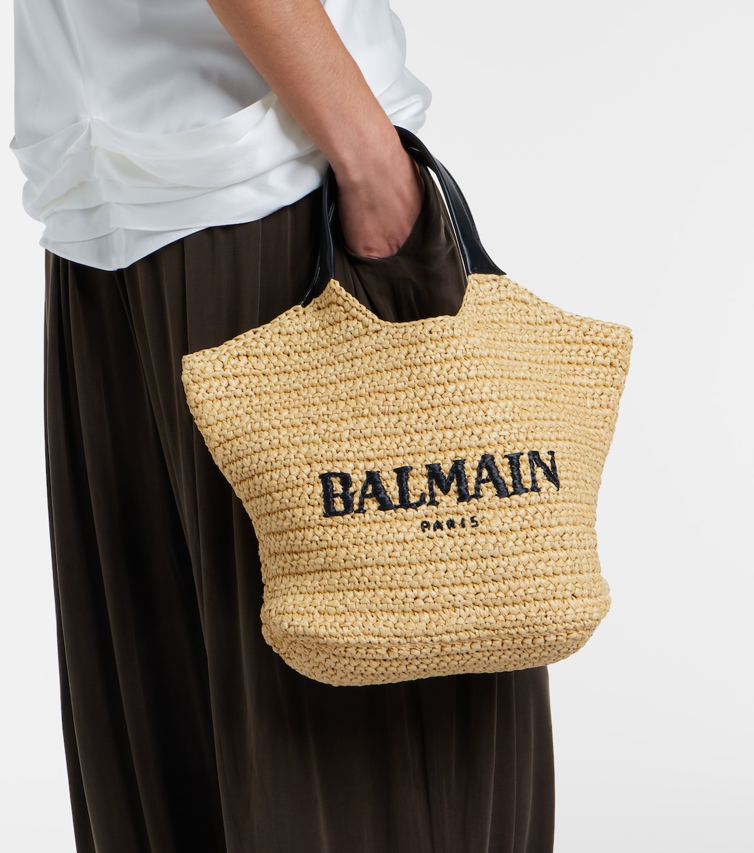 Tasche mit Henkel in Raffiabast-Optik | Balmain