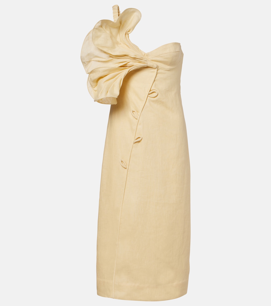 Foral-appliqué one-shoulder linen midi dress | Farm Rio