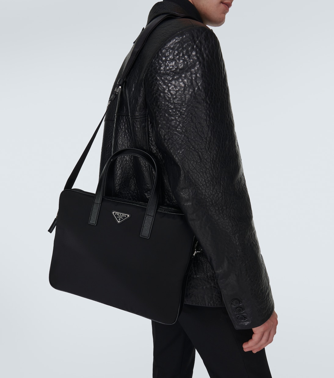 Porte-documents en Re-Nylon et cuir | Prada