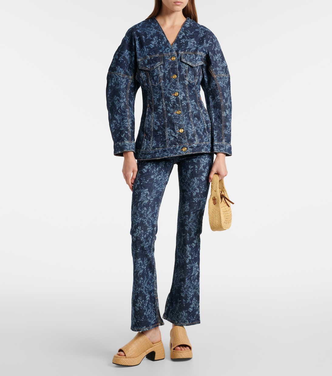 Plateau-Pantoletten Butterfly aus Raffiabast | Ganni