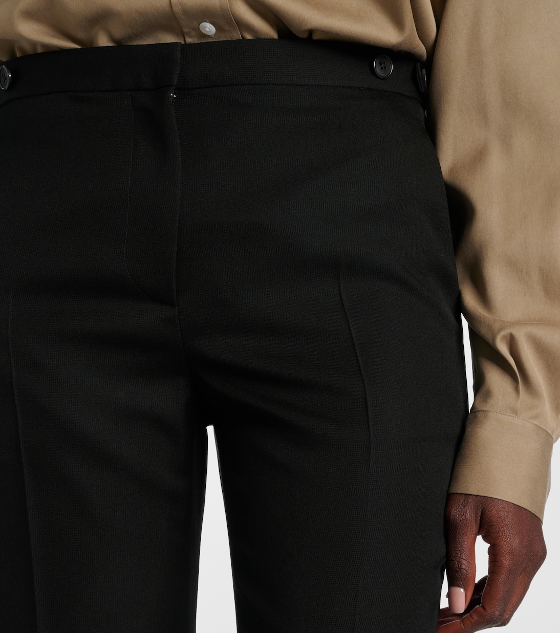 Pantalon droit Jesse à taille mi-haute en laine | The Row